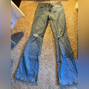 Zara Light Blue Distressed Flare Jeans